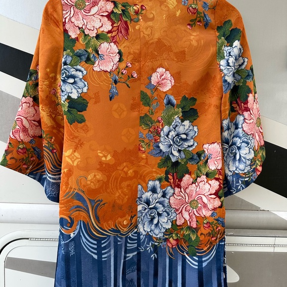 Floral KIMONO Size 0 Orange Blue Open Front 3/4 Sleeve Floral Whimsical Boho - Picture 2 of 8